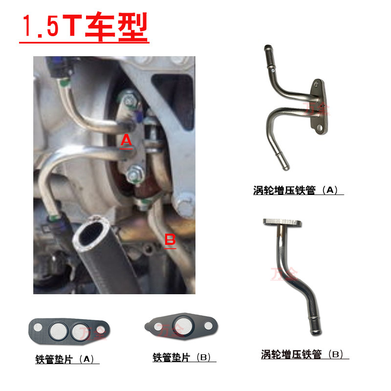 适用10代思域雅阁冠道1.5T涡轮增压铁管接口衬垫片散热铁水管软管