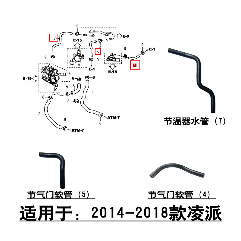 适用14-18款凌派发动机节温器座水管节气门软管冷却液循环水管
