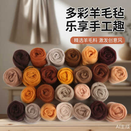 70s澳洲美利奴长纤羊毛毡手工戳戳乐DIY 160色可选蓝色套餐5克装
