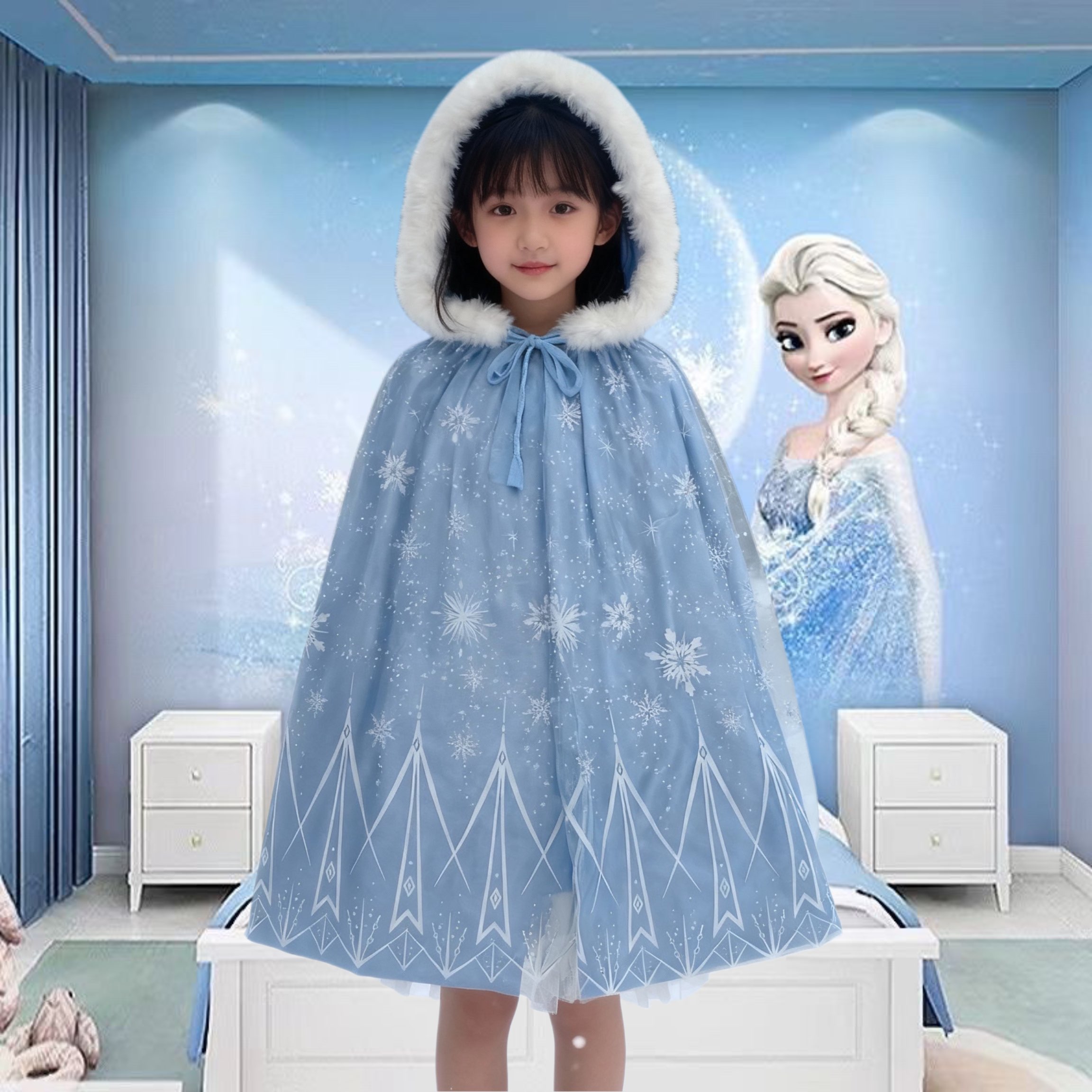 冰雪奇缘秋冬披风斗篷披肩儿童厚女童外搭小女孩表演节目披肩防风