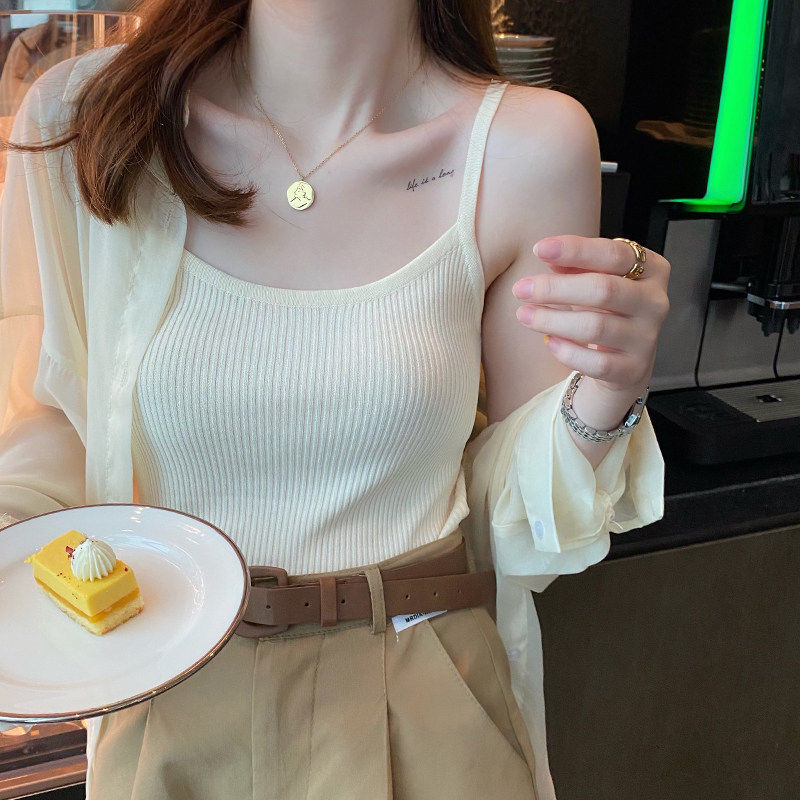 冰丝吊带背心女内搭2025新款夏外穿高级感针织打底衫超火白色上衣