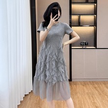 大码女装2025夏季新款胖mm时尚宽松设计感网纱花边气质休闲连衣裙