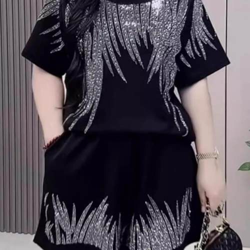 大码女装休闲洋气短裤两件套