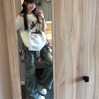 国潮2025重磅纯棉印花字母圆领短袖t恤夏季宽松设计oversized上衣