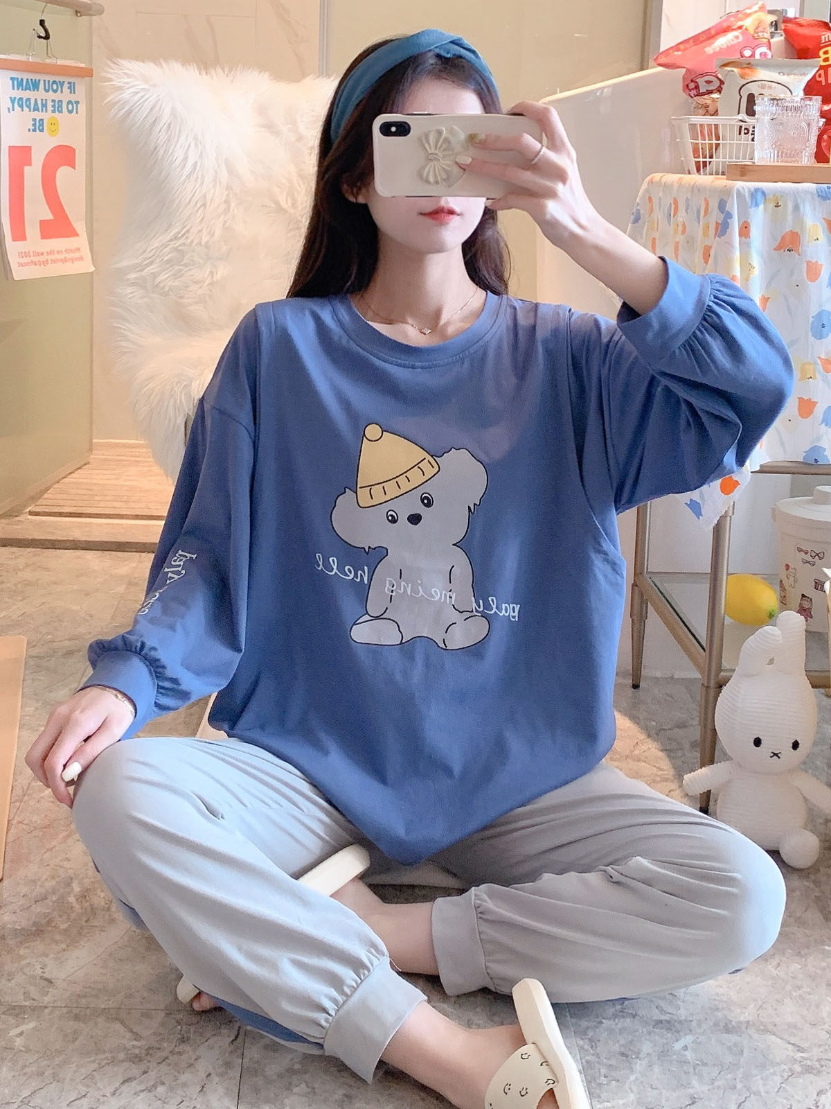 봄과 가을 플러스 사이즈 출산 잠옷 순면 산후 모유 수유 의류 9 월 10 일 임신복 땀 흡수 나들이 3