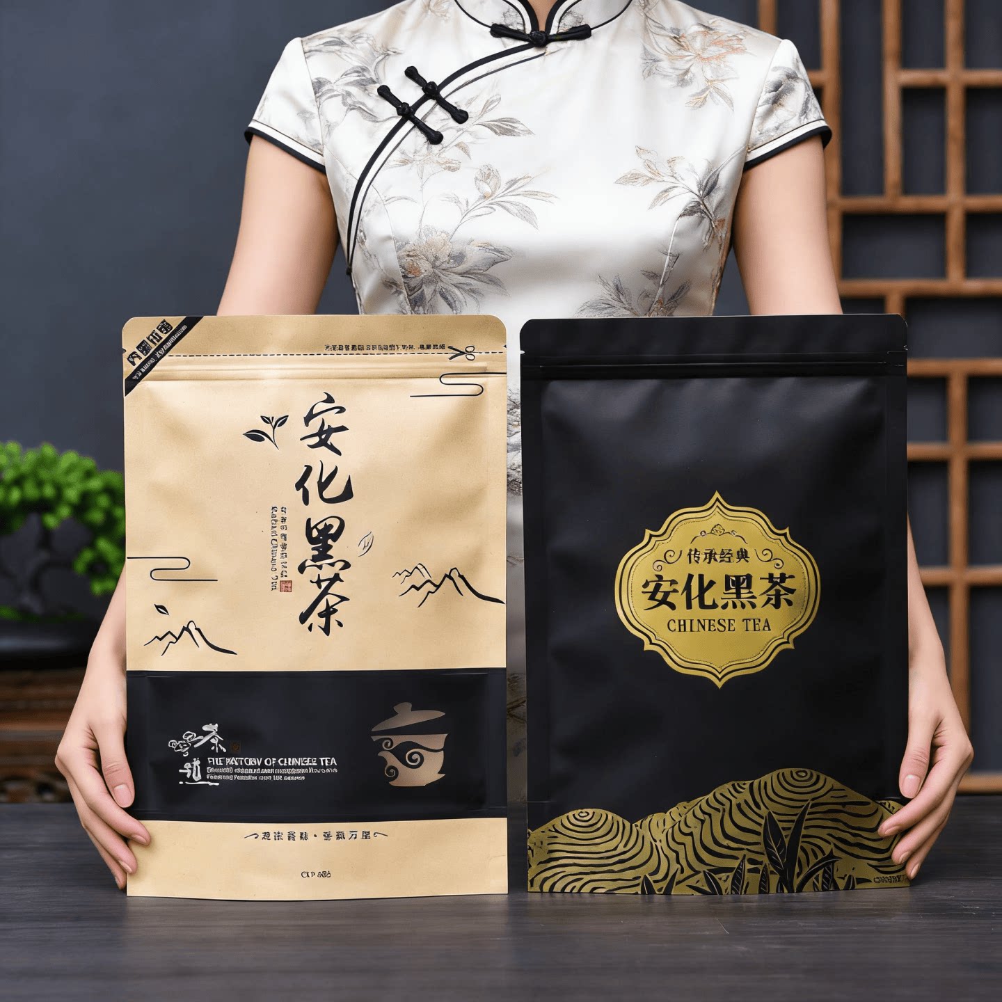 安化黑茶茶砖散茶自封拉链袋图片
