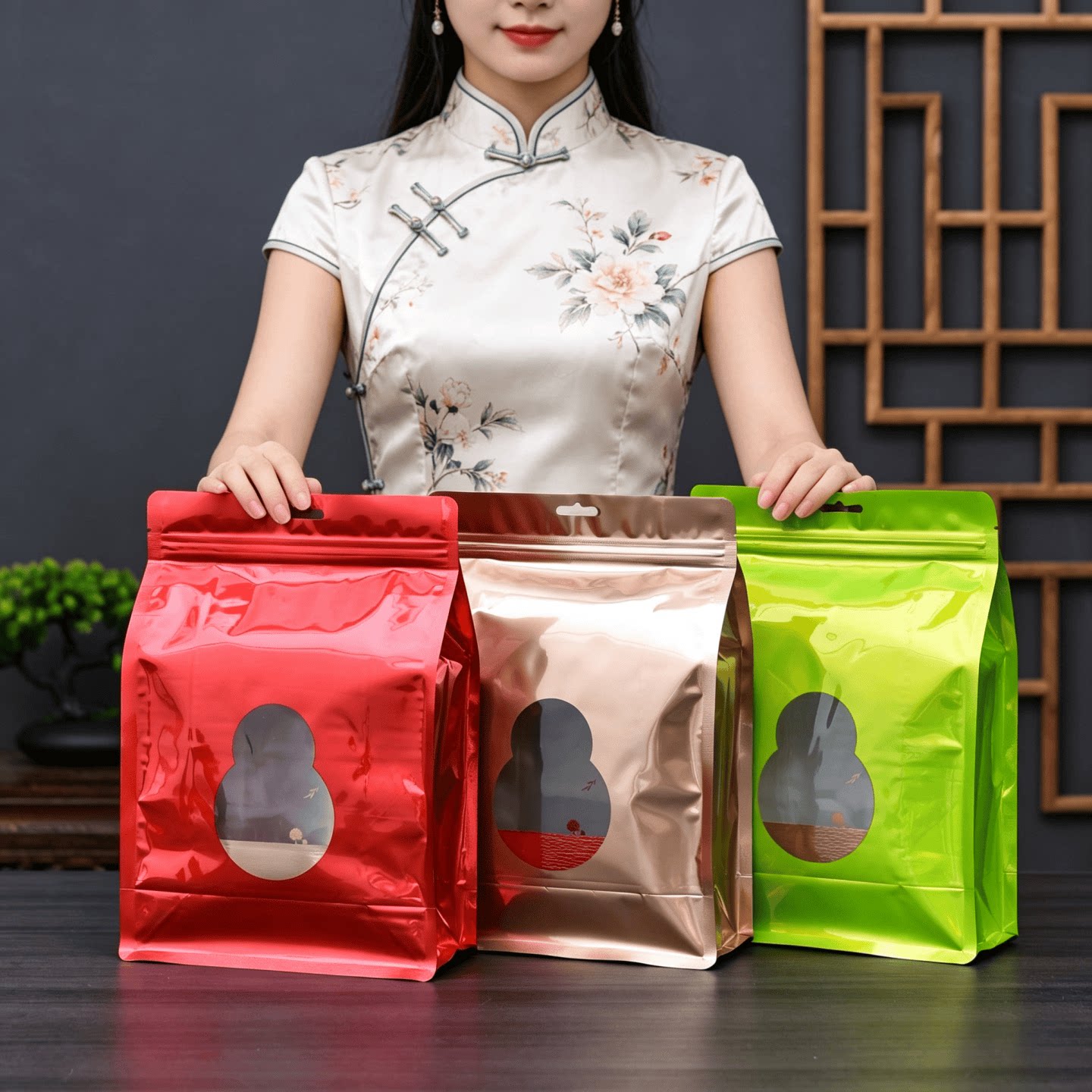 八边封铝箔茶叶自封袋红绿茶专用