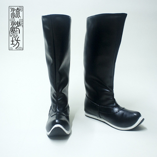 汉服鞋皂靴皮质飞鱼服明制千层底黑白色进口革面复古翘头鞋男女