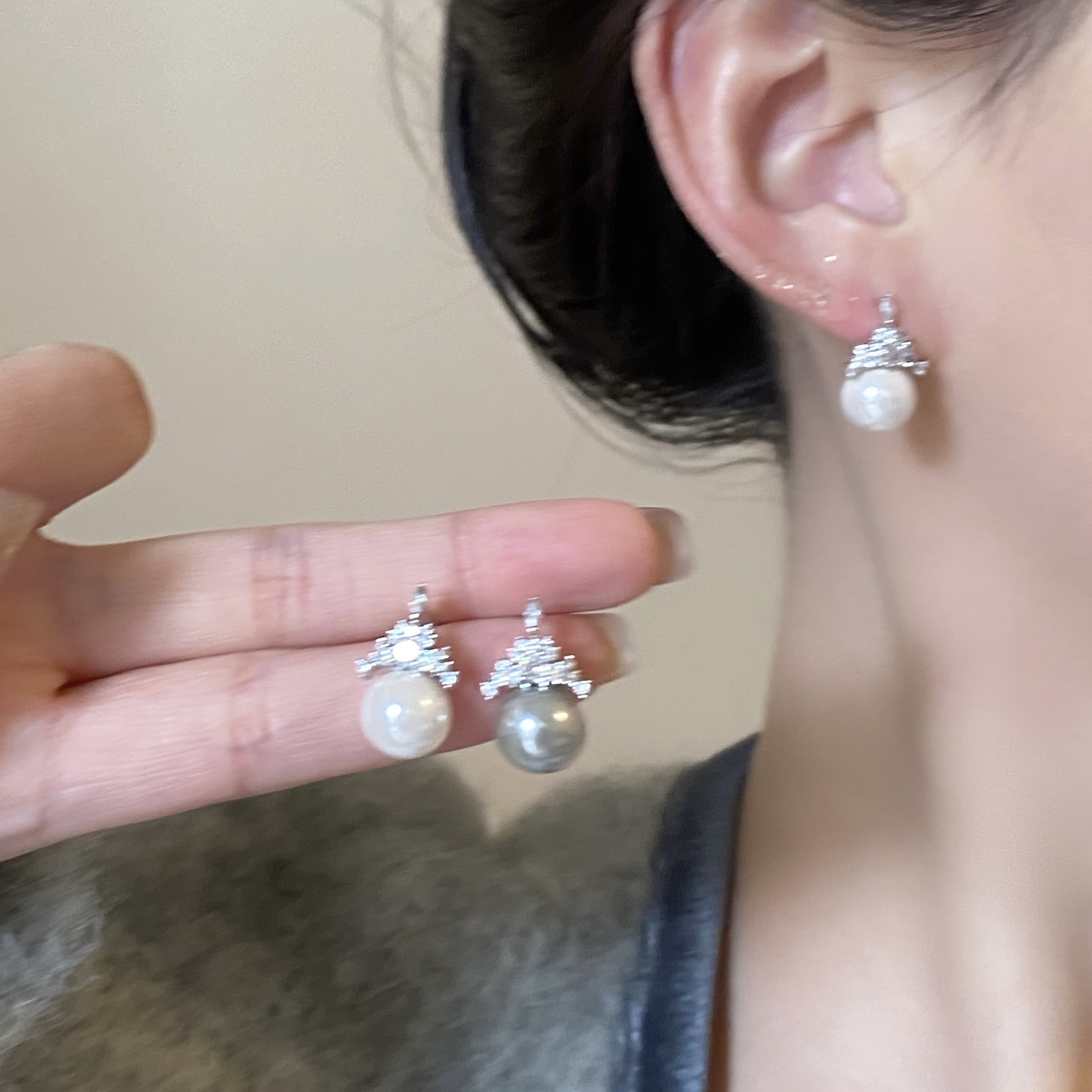 「冰雪皇后」施家珍珠气质高级雪花耳环耳饰耳钉无耳洞蚊香盘耳夹