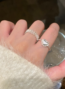 镂空蕾丝爱心拉丝戒指小众