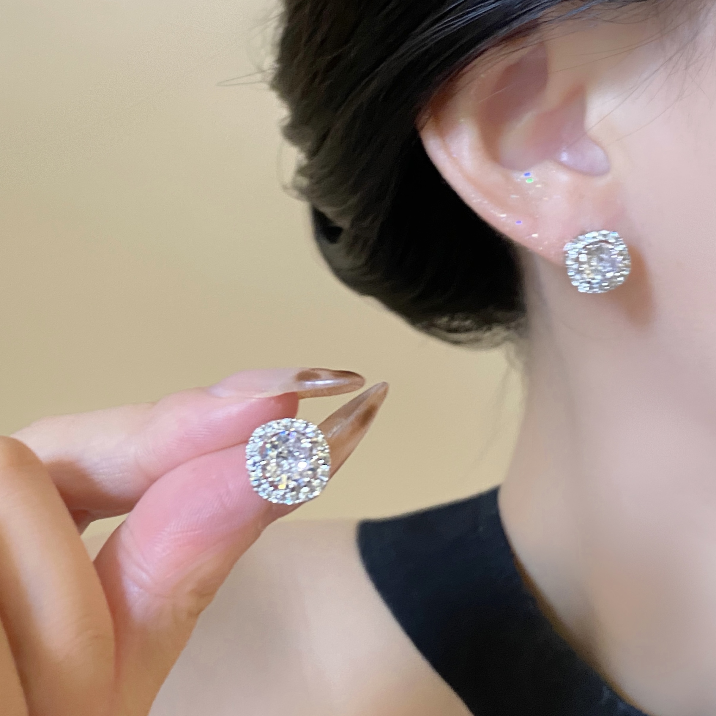 方糖精致锆石闪闪耳钉高级感耳饰