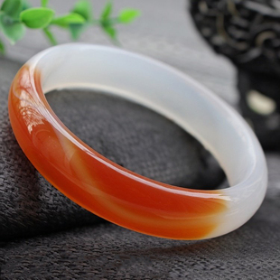 天然半山水红玛瑙扁条大号手镯玉镯子扁条手镯68mm女饰品送证
