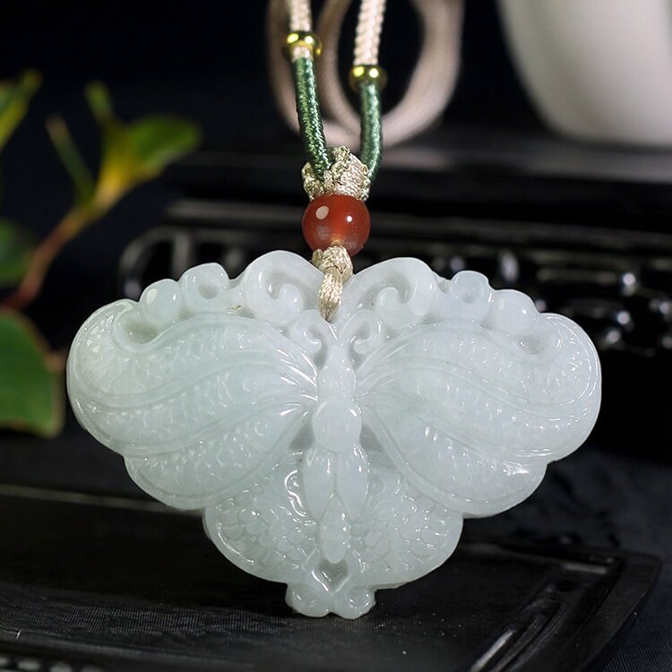 天然翡翠A货玉蝶吊坠项链坠