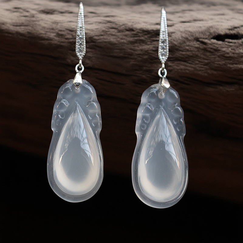 天然冰种玉髓耳环水滴耳坠