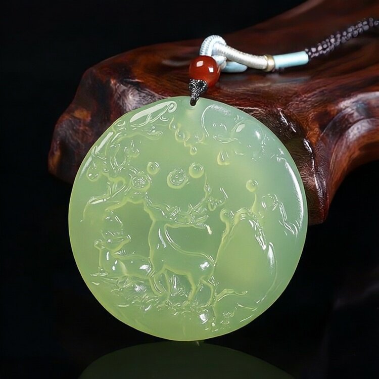 天然冰种岫玉一路有你小鹿挂件