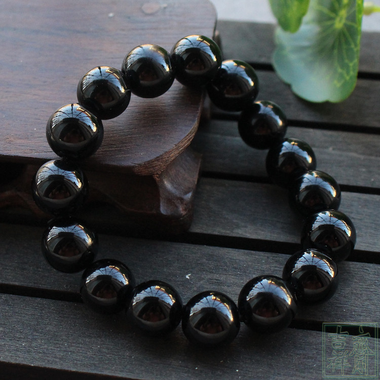 天然黑玛瑙手珠 男士手链手串散珠 玉手链12mm百搭礼物男手饰