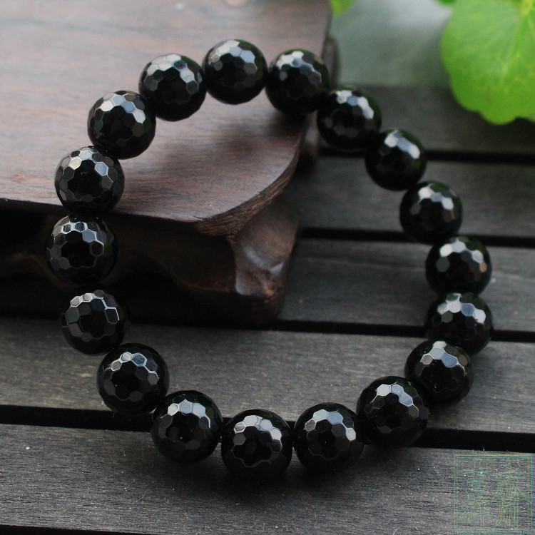 天然巴西黑玛瑙刻面手珠 手串玉手链男女款手串散珠链子玉石水晶