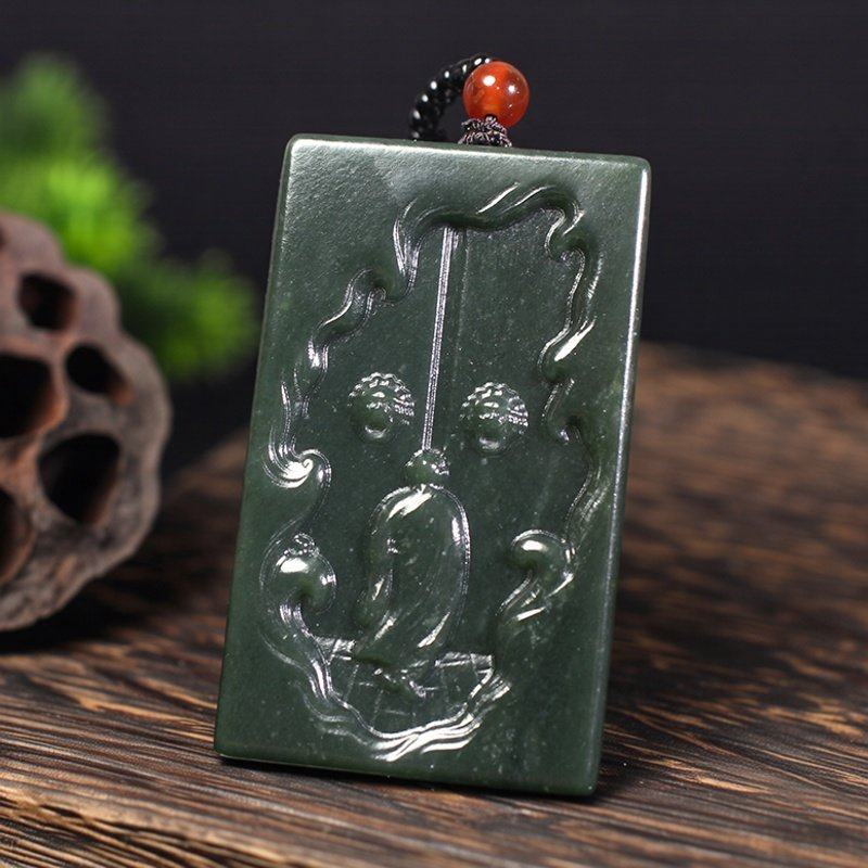 天然和田玉青玉悟道意境玉牌吊坠山水挂件玉项坠男女玉吊坠天然玉