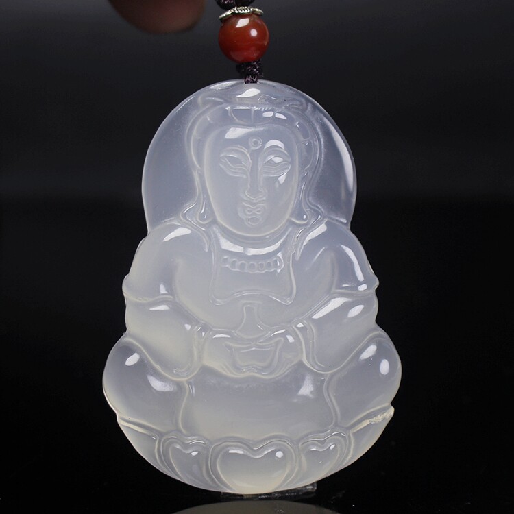 天然原矿白玛瑙观音吊坠
