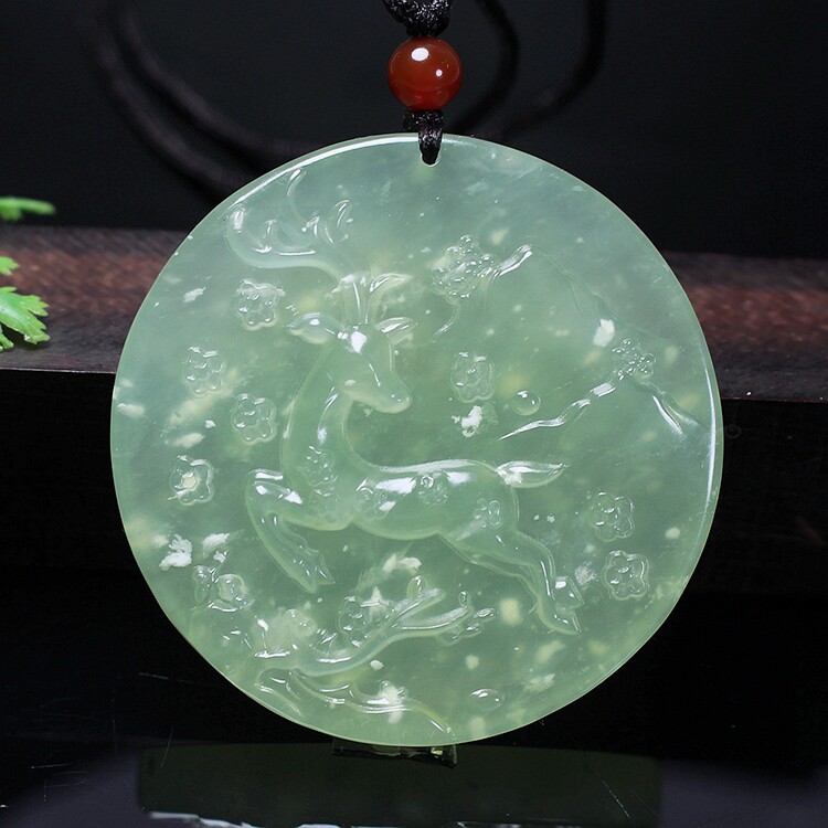 天然冰种岫玉一路有你小鹿挂件