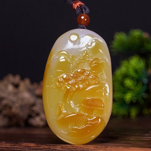 天然玛瑙山水把件如日中天大挂件