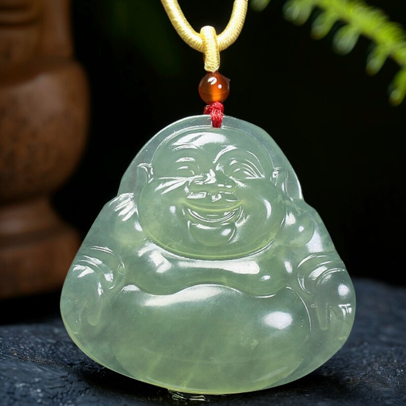 经典天然岫玉佛公挂件笑佛牌挂件