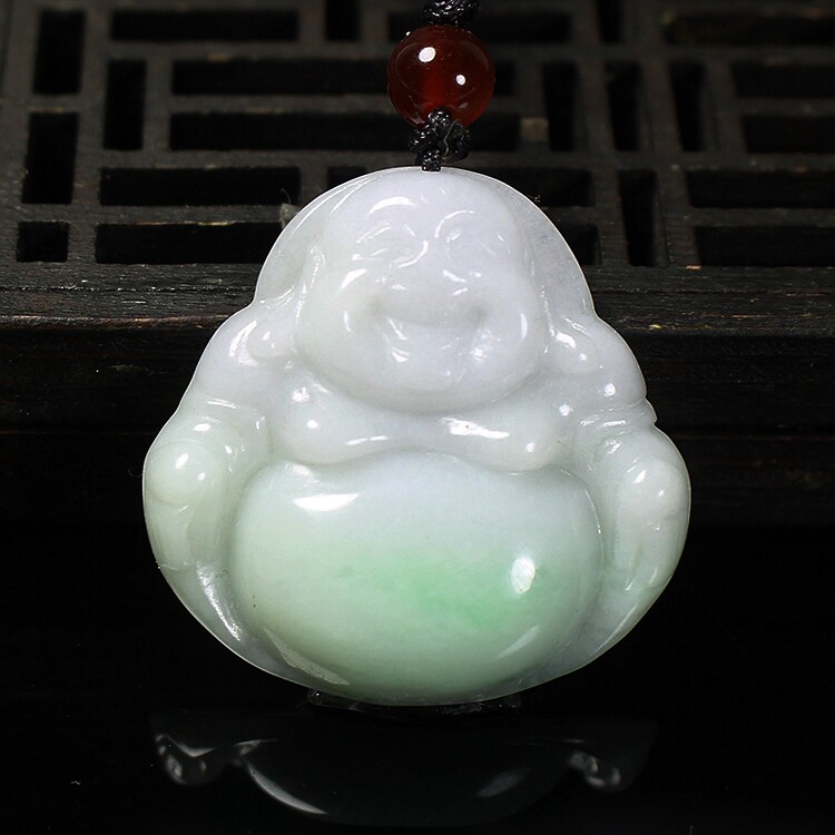 天然缅甸翡翠a货玉笑佛挂件