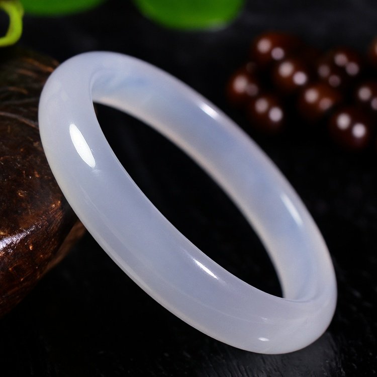 天然白玛瑙扁条手镯白月光镯子玉石手镯女玉镯礼物送证书包邮冰种
