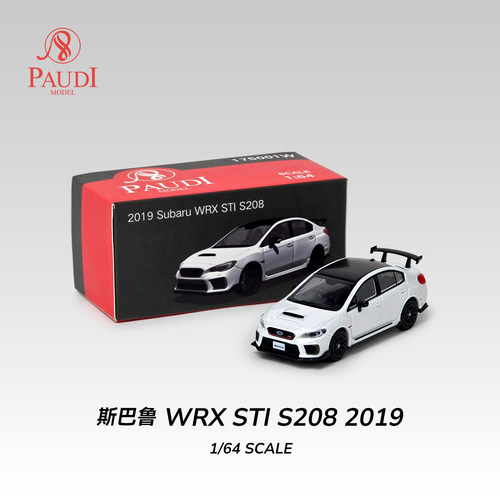 普迪 正版1比64斯巴鲁翼豹 wrx sti s208大尾翼收藏摆件合金车模