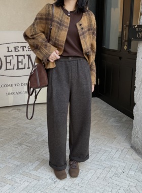 淳清衣社98007冬新款松紧腰加厚宽松百搭萝卜裤九分羊毛裤女