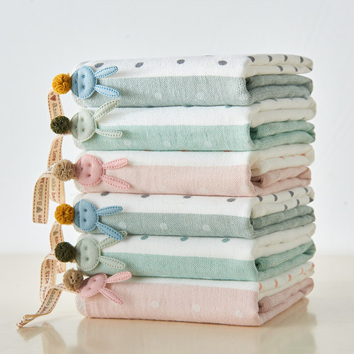 兔头毛巾4条装纯棉儿童洗脸童巾