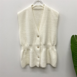 宽松女士百搭针织开衫 2023年新款 洋气 仿水貂绒马甲外套女秋装 时尚