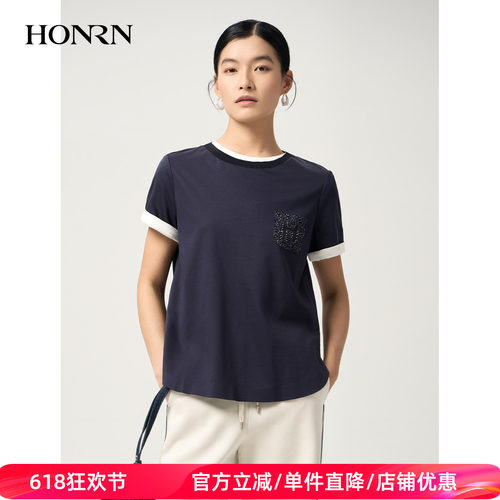 HONRN/红人圆领短袖T恤上衣女