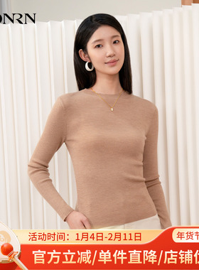 HONRN/红人修身圆领套头长袖绵羊毛针织衫上衣女春秋HI33OM134