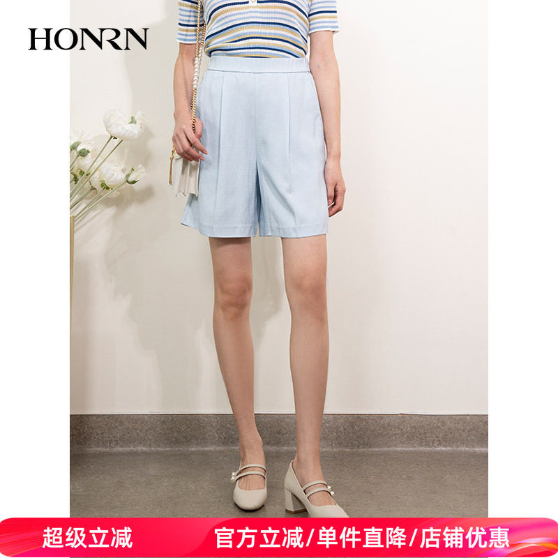HONRN/红人薄款宽松显瘦直筒休闲西装短裤女外穿夏季HI22OK226