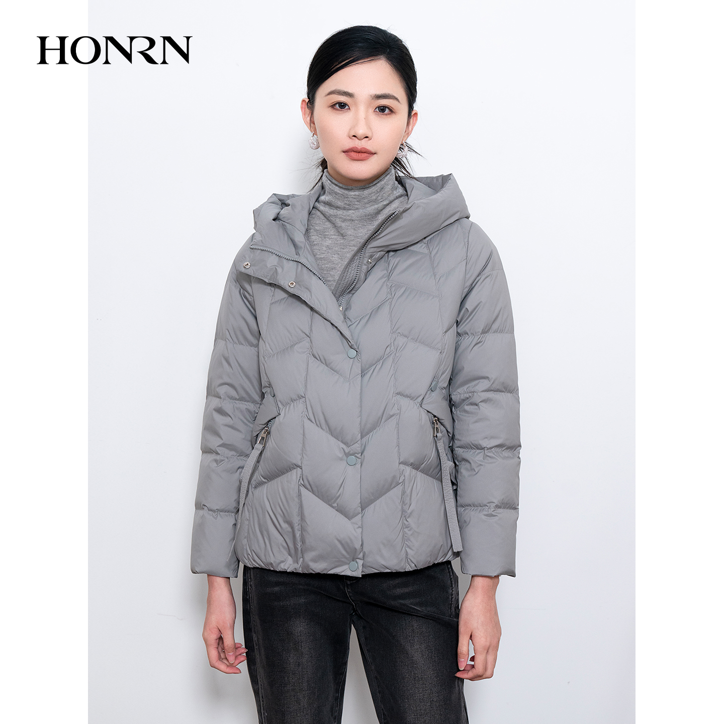 HONRN/红人短款连帽白鸭绒羽绒服