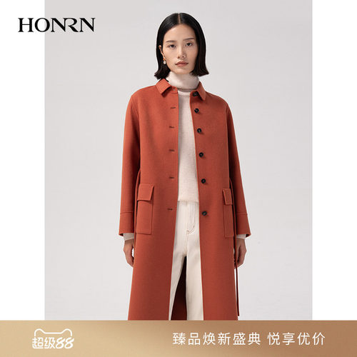 HONRN/红人绵羊毛阔版大衣双面尼