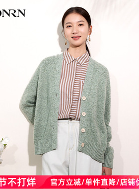 HONRN/红人时尚宽松v领毛衣针织衫开衫外套上衣女春秋款HI11OM536