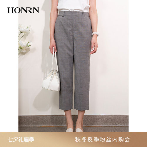 HONRN/红人格纹九分锥形裤休闲裤