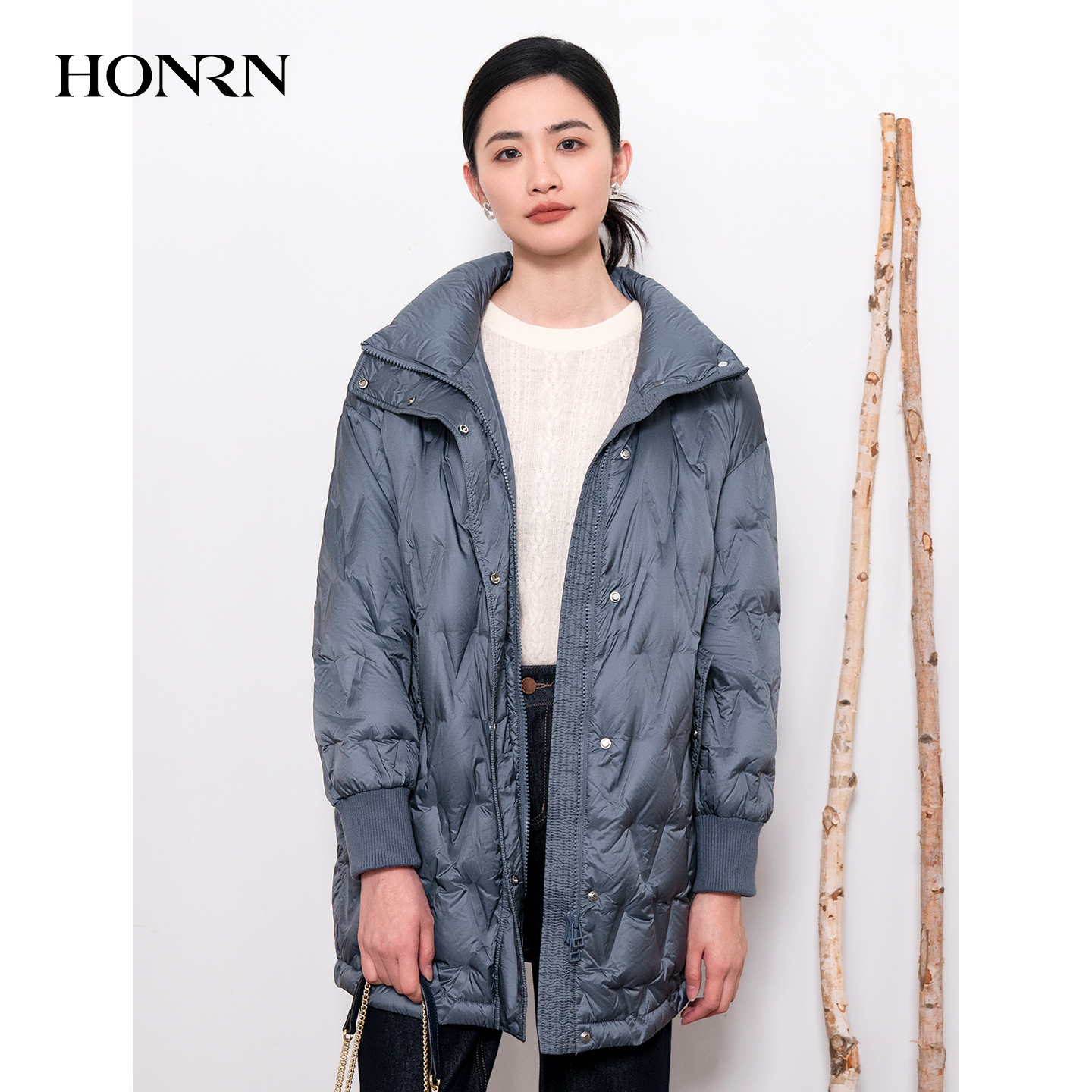 HONRN/红人防风立领白鹅绒羽绒服