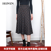 HONRN HI55OQ986 中长款 红人时尚 复古a字羊毛呢子半身裙女秋冬季