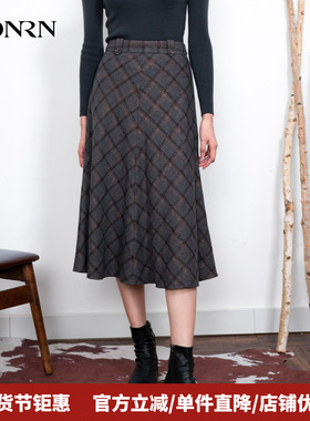 HONRN/红人时尚复古a字羊毛呢子半身裙女秋冬季中长款HI55OQ986