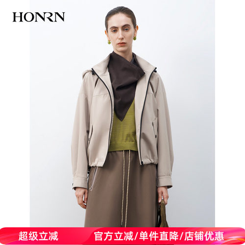 HONRN/红人休闲连帽拉链风衣外套