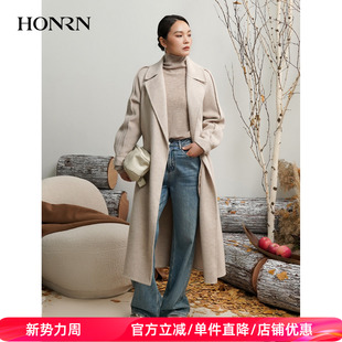 HONRN 双面羊毛呢子大衣收腰显瘦外套女秋冬HK59OD011 红人长款