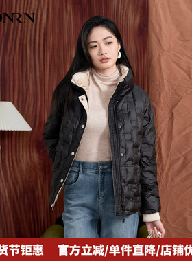 HONRN/红人黑色保暖短款立领白鸭绒羽绒服外套女款冬季HI55YR251
