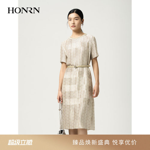 HONRN/红人收腰显瘦直筒连衣裙