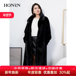 HJ59QP259 防风立领水貂毛皮裘皮外套女冬季 HONRN 红人黑色长款