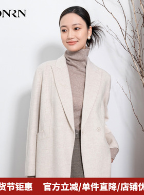 HONRN/红人西装领双面羊驼毛羊毛呢子大衣外套女秋冬HI55OD029
