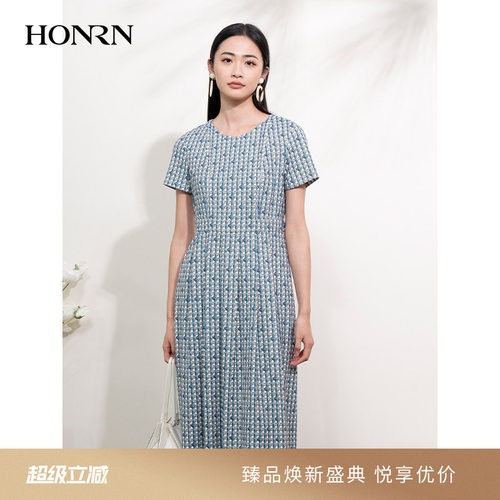 HONRN/红人优雅印花短袖连衣裙