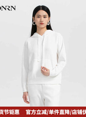 HONRN/红人白色洋气减龄长袖连帽套头卫衣上衣女春秋款HH33SY066